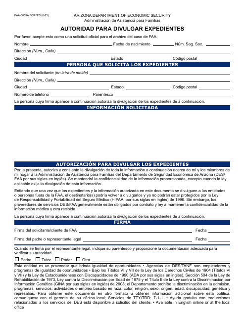 Formulario FAA-0059A-S  Printable Pdf