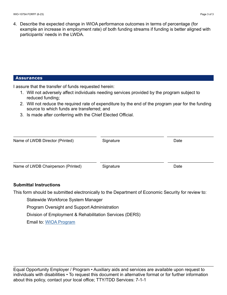 Form WIO-1075A Transfer of Funds Request Form - Arizona, Page 3