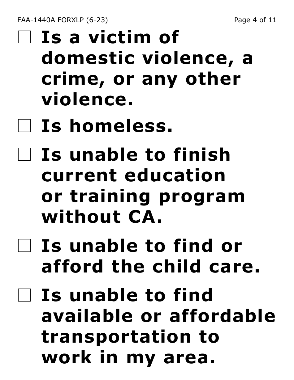 Form FAA-1440A-XLP Cash Assistance Benefit Limit Extension Request (Extra Large Print) - Arizona, Page 4