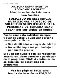 Document preview: Form FAA-1821A-SLP Solicitud De Asistencia Nutricional Proyecto De Solicitud Simplificada Para Personas De Tercera Edad (Esap Por Sus Siglas En Ingles) (Letra Grande) - Arizona
