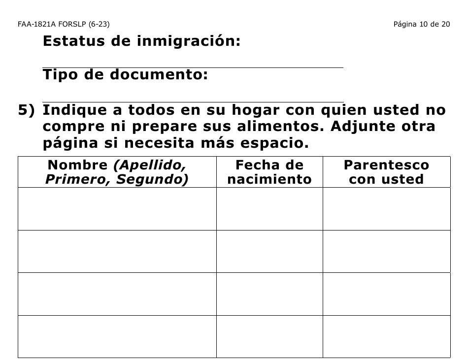 Form FAA-1821A-SLP Solicitud De Asistencia Nutricional Proyecto De Solicitud Simplificada Para Personas De Tercera Edad (Esap Por Sus Siglas En Ingles) (Letra Grande) - Arizona, Page 13