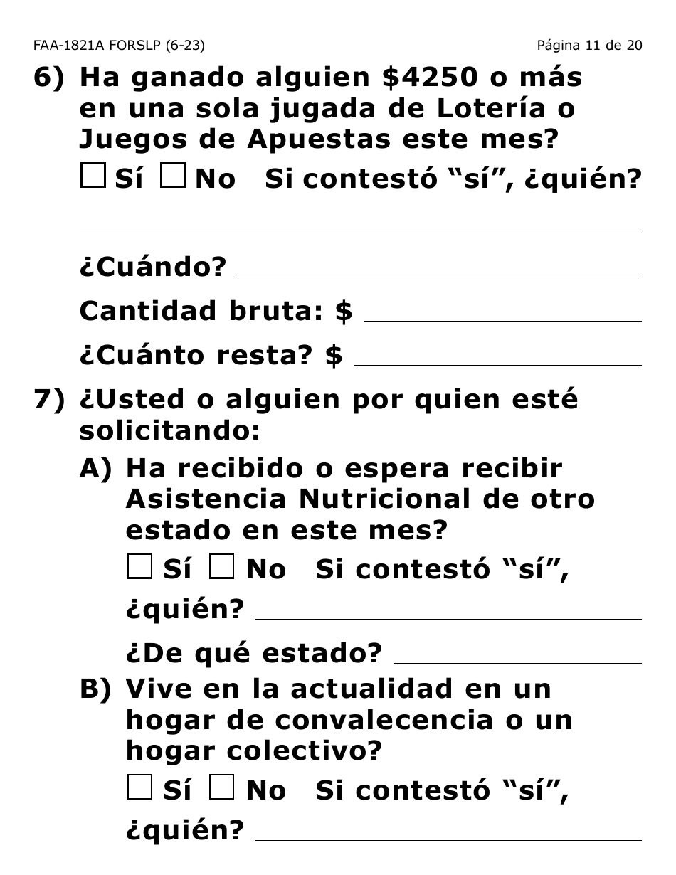 Form FAA-1821A-SLP Solicitud De Asistencia Nutricional Proyecto De Solicitud Simplificada Para Personas De Tercera Edad (Esap Por Sus Siglas En Ingles) (Letra Grande) - Arizona, Page 14