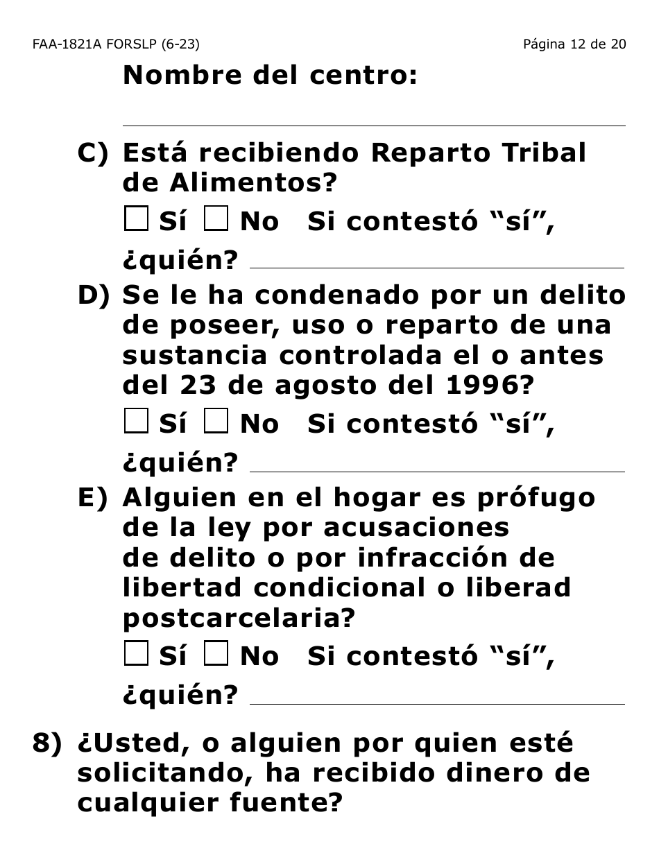 Form FAA-1821A-SLP Solicitud De Asistencia Nutricional Proyecto De Solicitud Simplificada Para Personas De Tercera Edad (Esap Por Sus Siglas En Ingles) (Letra Grande) - Arizona, Page 15
