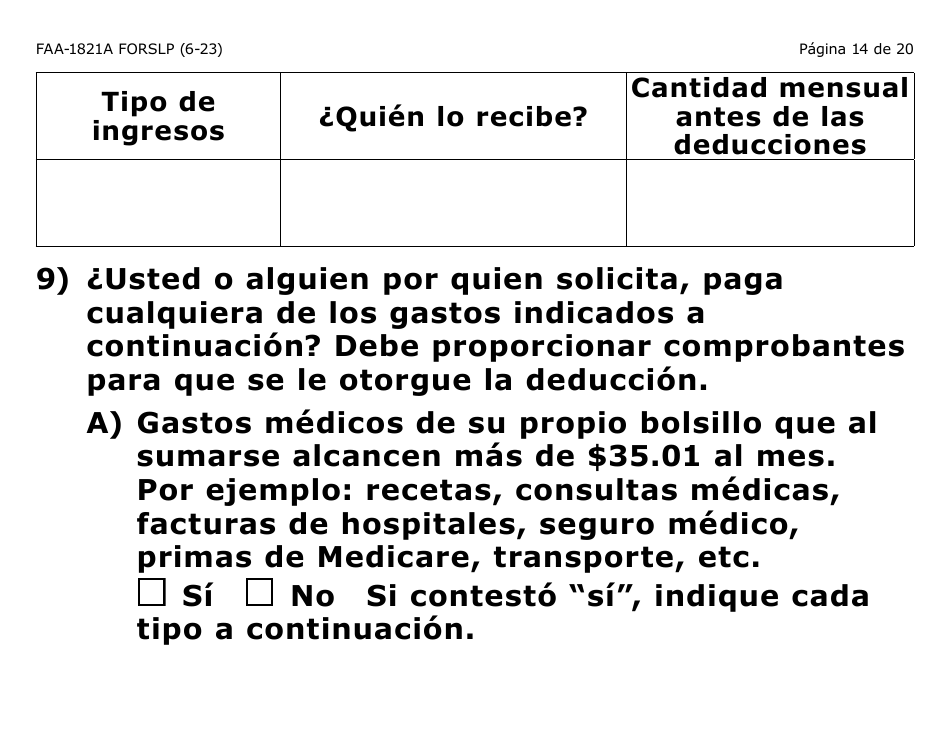 Form FAA-1821A-SLP Solicitud De Asistencia Nutricional Proyecto De Solicitud Simplificada Para Personas De Tercera Edad (Esap Por Sus Siglas En Ingles) (Letra Grande) - Arizona, Page 17