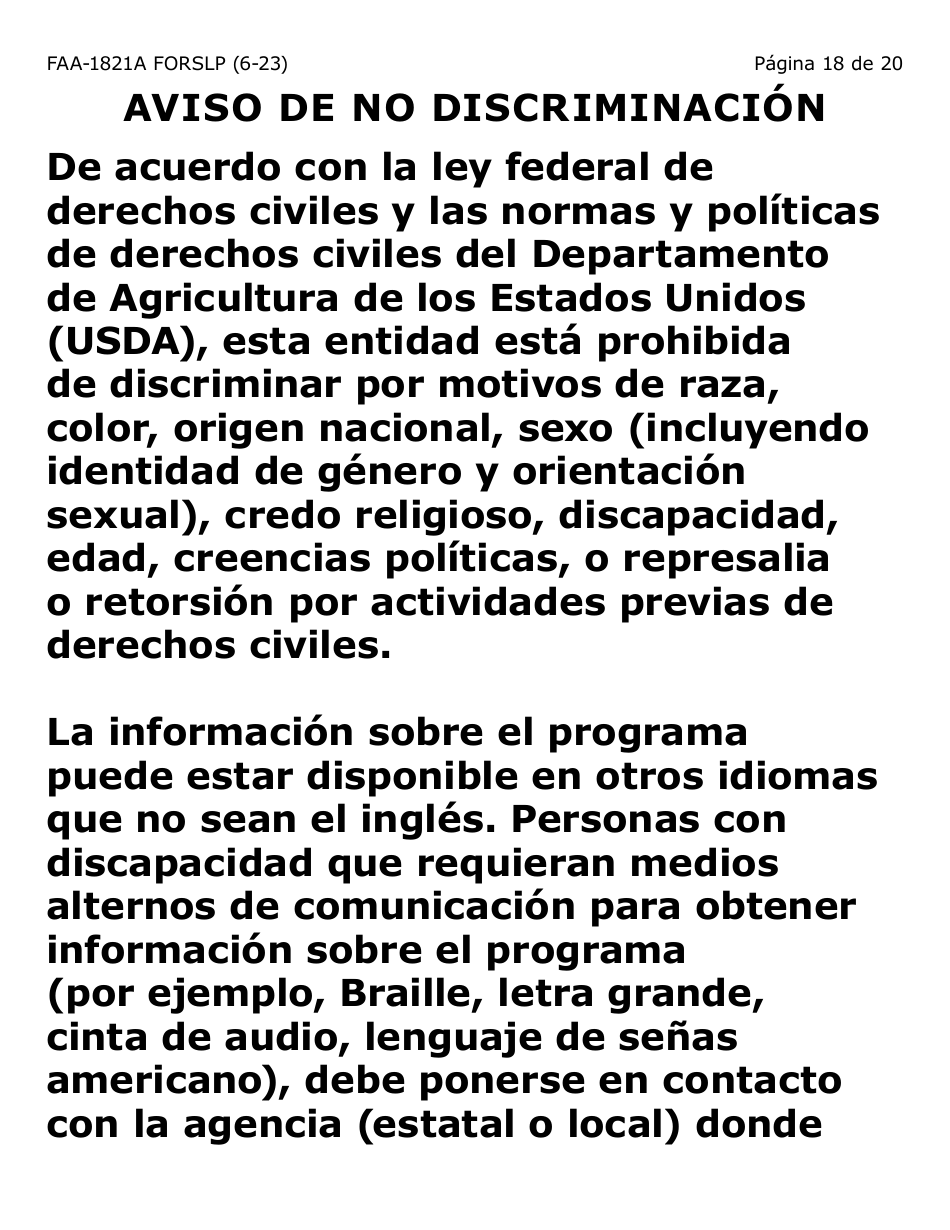 Form FAA-1821A-SLP Solicitud De Asistencia Nutricional Proyecto De Solicitud Simplificada Para Personas De Tercera Edad (Esap Por Sus Siglas En Ingles) (Letra Grande) - Arizona, Page 21