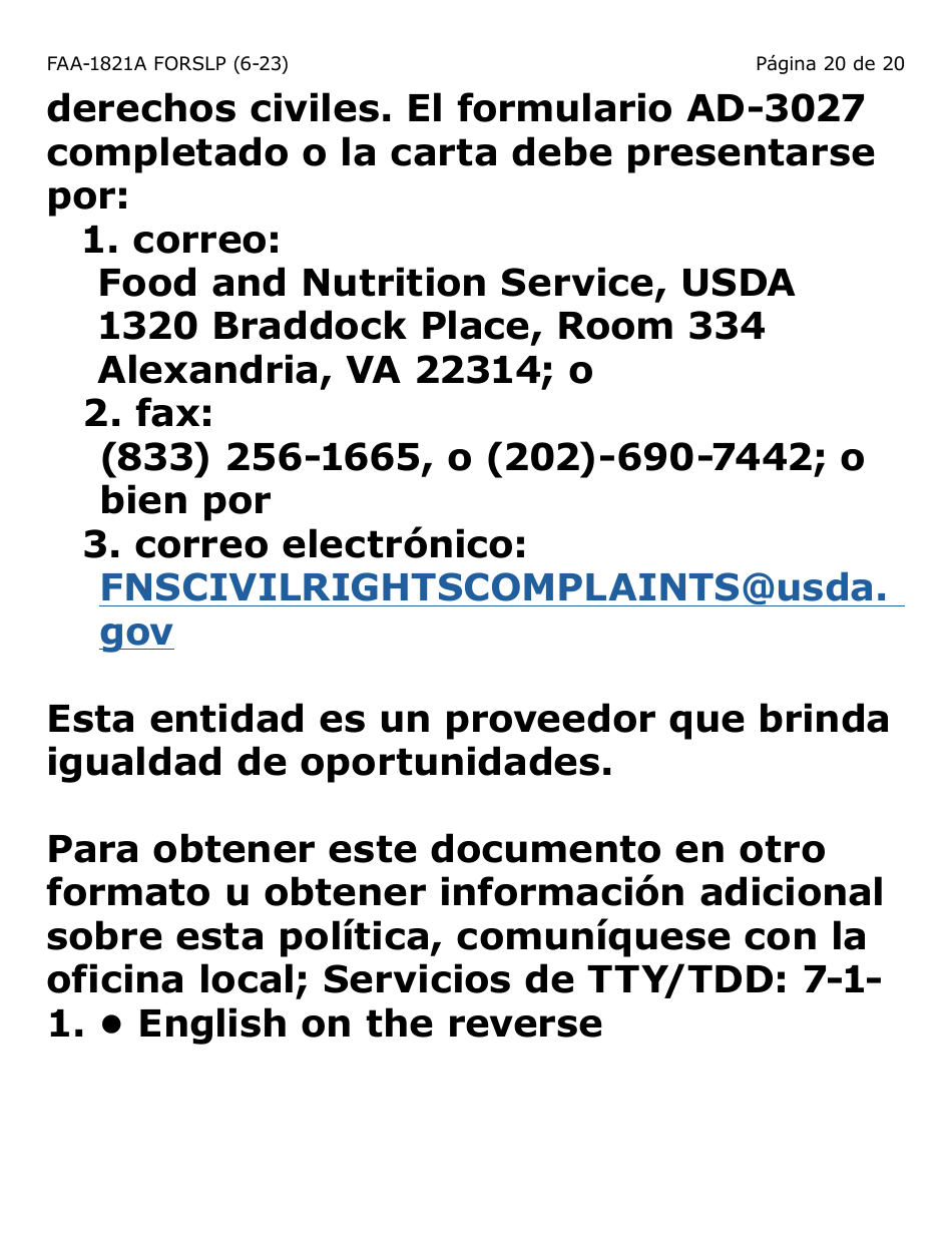Form FAA-1821A-SLP Solicitud De Asistencia Nutricional Proyecto De Solicitud Simplificada Para Personas De Tercera Edad (Esap Por Sus Siglas En Ingles) (Letra Grande) - Arizona, Page 23