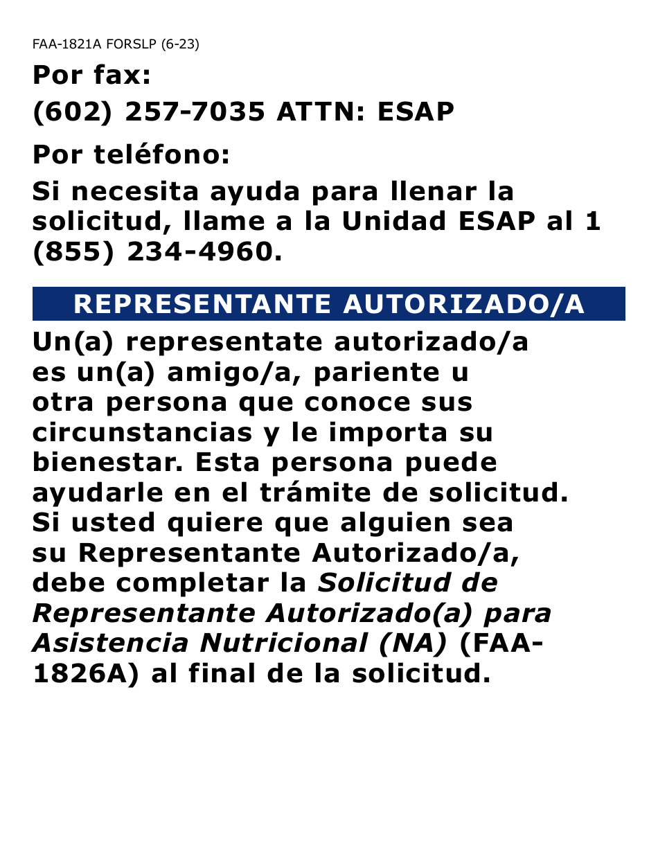 Form FAA-1821A-SLP Solicitud De Asistencia Nutricional Proyecto De Solicitud Simplificada Para Personas De Tercera Edad (Esap Por Sus Siglas En Ingles) (Letra Grande) - Arizona, Page 3
