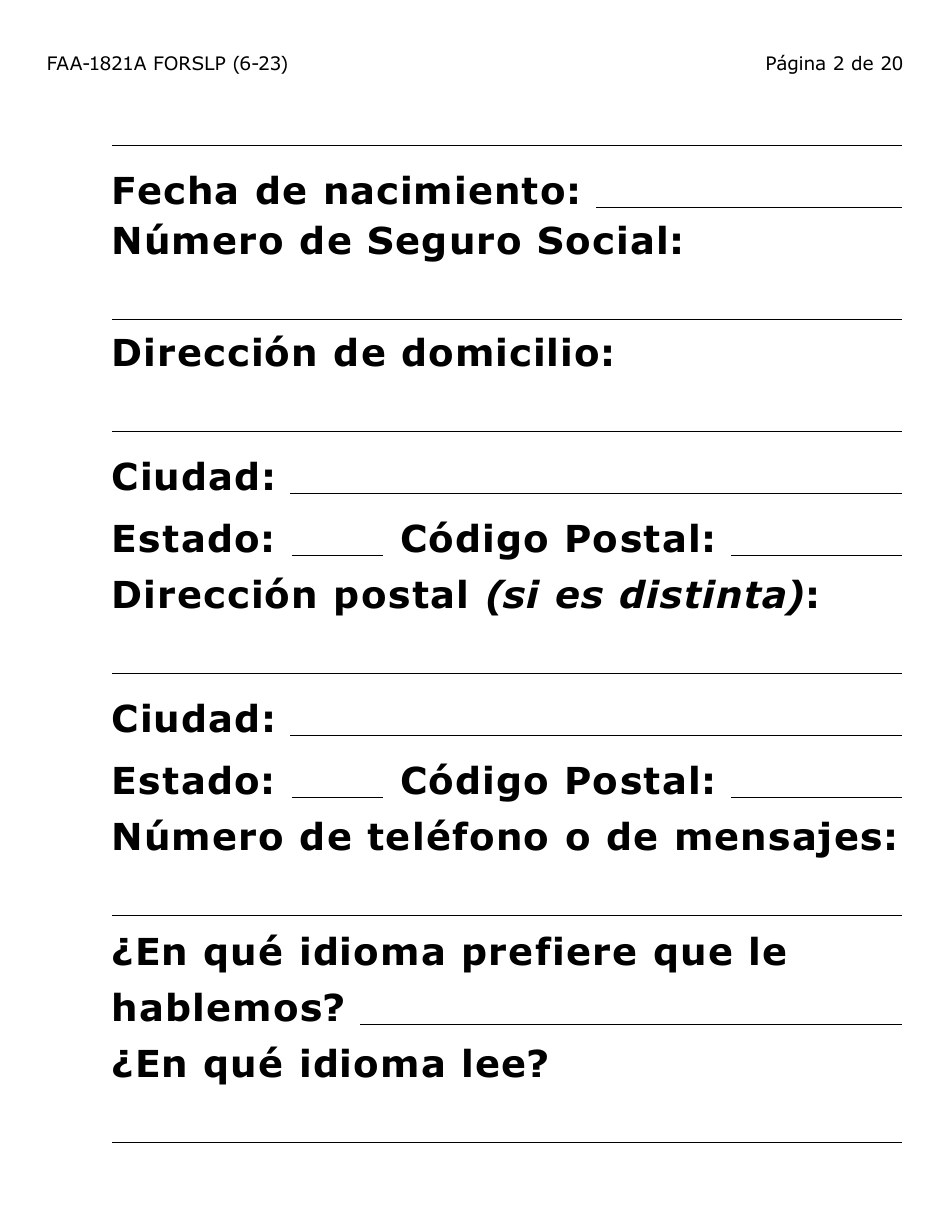Form FAA-1821A-SLP Solicitud De Asistencia Nutricional Proyecto De Solicitud Simplificada Para Personas De Tercera Edad (Esap Por Sus Siglas En Ingles) (Letra Grande) - Arizona, Page 5