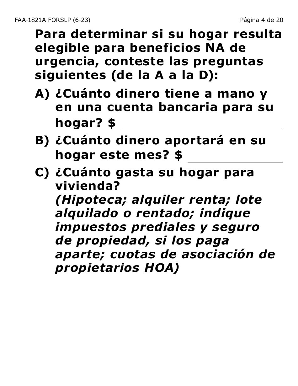Form FAA-1821A-SLP Solicitud De Asistencia Nutricional Proyecto De Solicitud Simplificada Para Personas De Tercera Edad (Esap Por Sus Siglas En Ingles) (Letra Grande) - Arizona, Page 7
