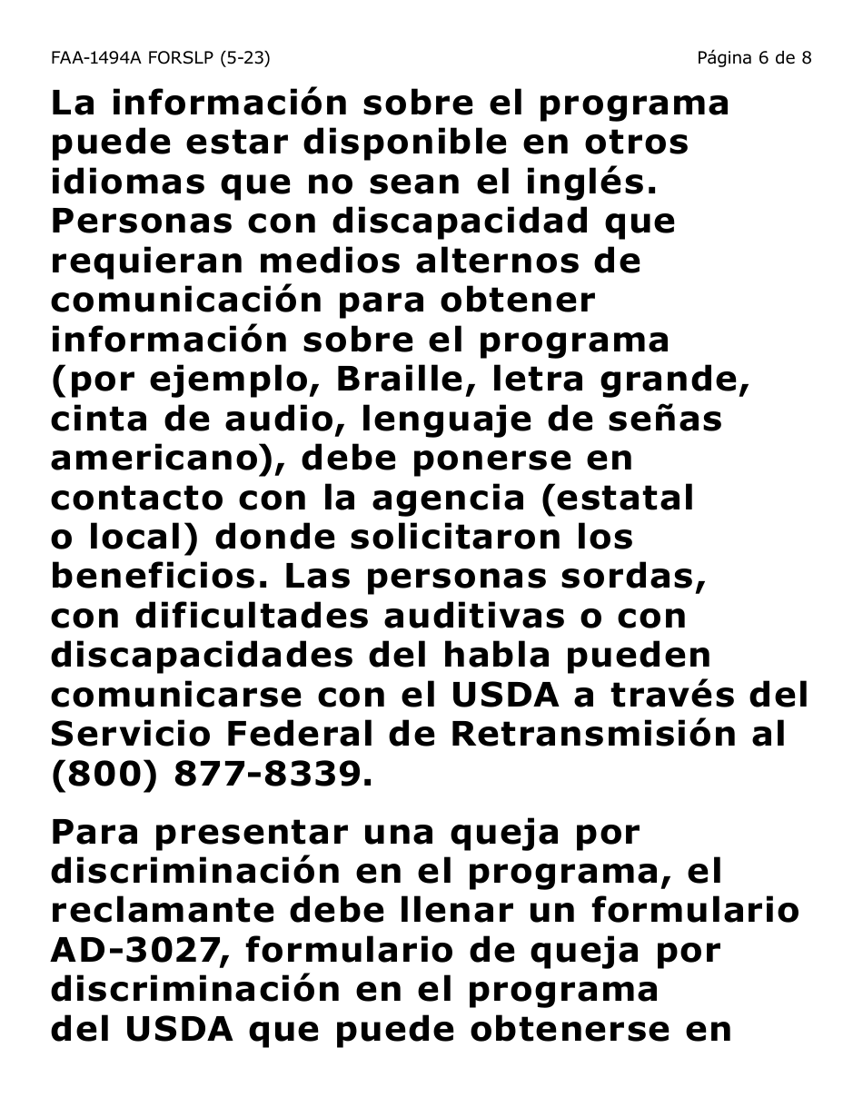 Formulario FAA-1494A-SLP Remocion De Un(A) Representante Autorizado(A) (Letra Grande) - Arizona (Spanish), Page 6