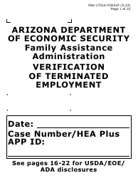 Document preview: Form FAA-1701A-XLP Verification of Terminated Employment (Extra Large Print) - Arizona