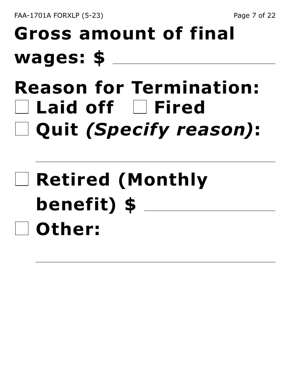 Form FAA-1701A-XLP Verification of Terminated Employment (Extra Large Print) - Arizona, Page 7