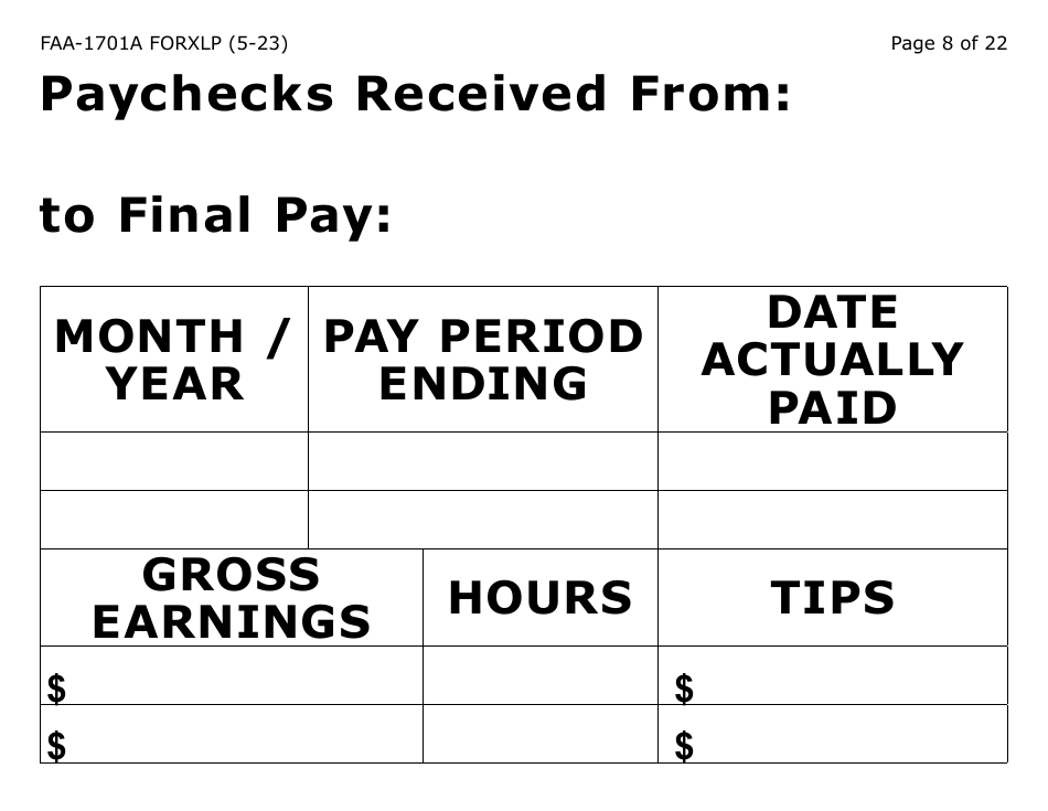 Form FAA-1701A-XLP Verification of Terminated Employment (Extra Large Print) - Arizona, Page 8