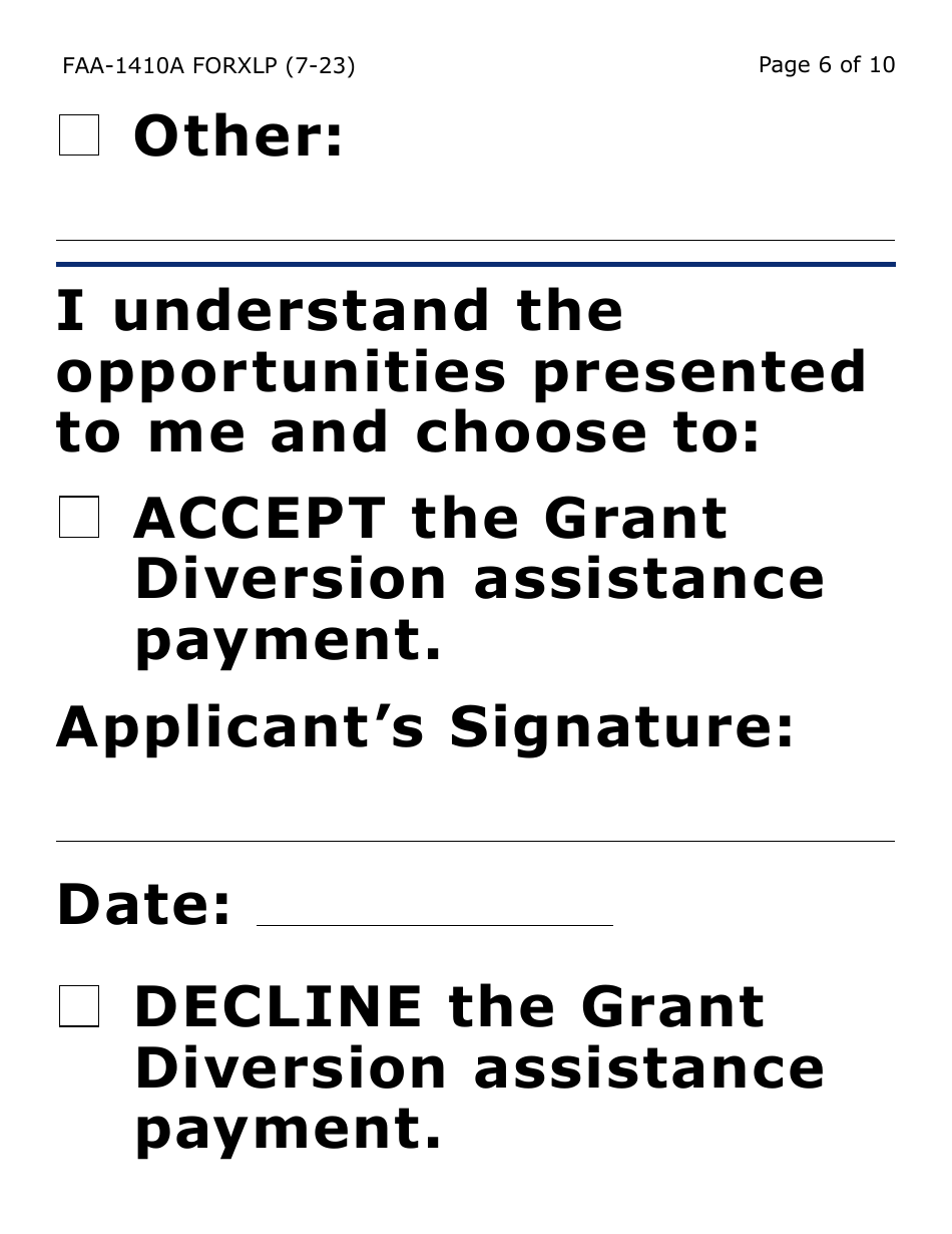 Form FAA-1410A-XLP Grant Diversion Script and Applicant Agreement (Extra Large Print) - Arizona, Page 6