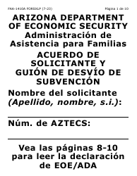 Formulario FAA-1410A-SXLP Acuerdo De Solicitante Y Guion De Desvio De Subvencion (Letra Extra Grande) - Arizona (Spanish)