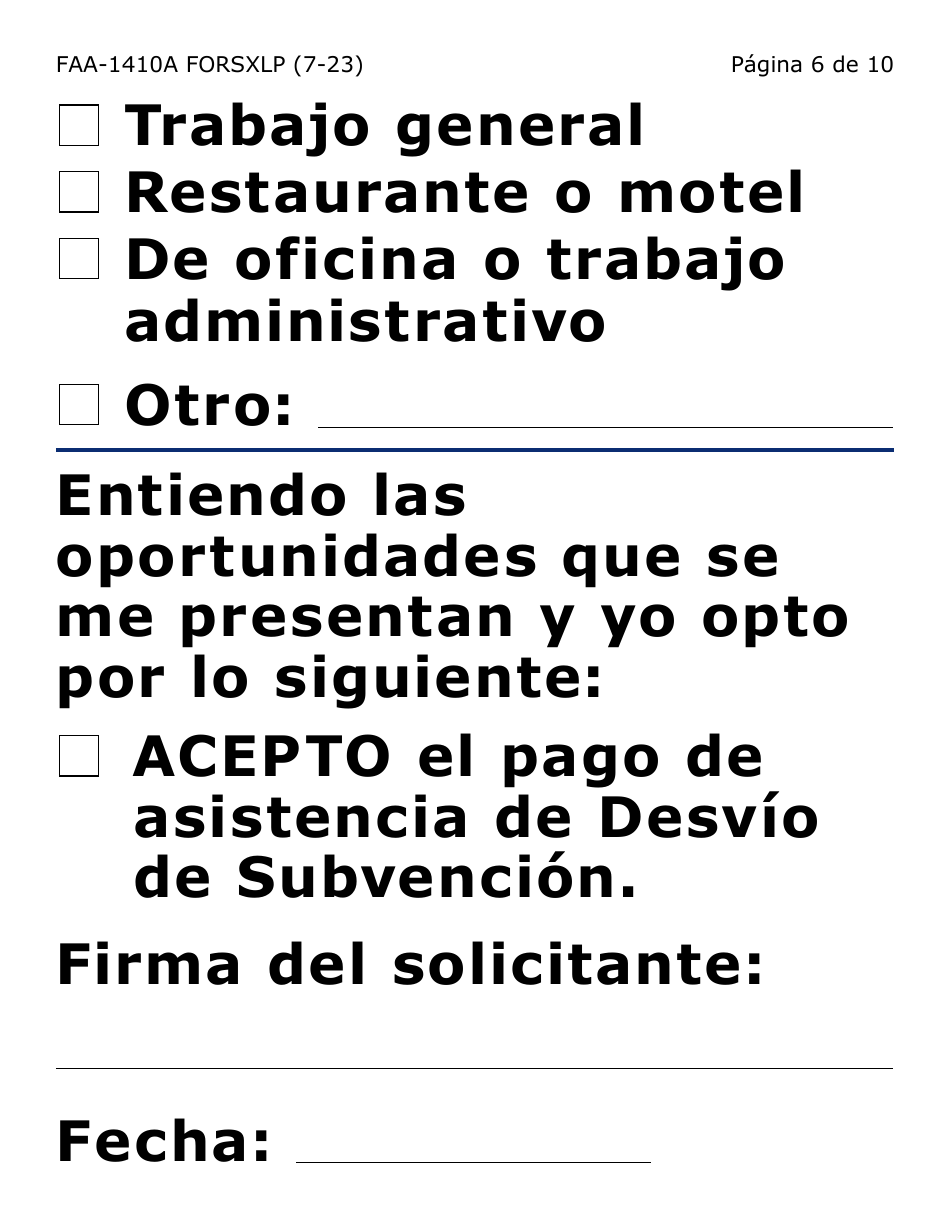 Formulario FAA-1410A-SXLP Acuerdo De Solicitante Y Guion De Desvio De Subvencion (Letra Extra Grande) - Arizona (Spanish), Page 6
