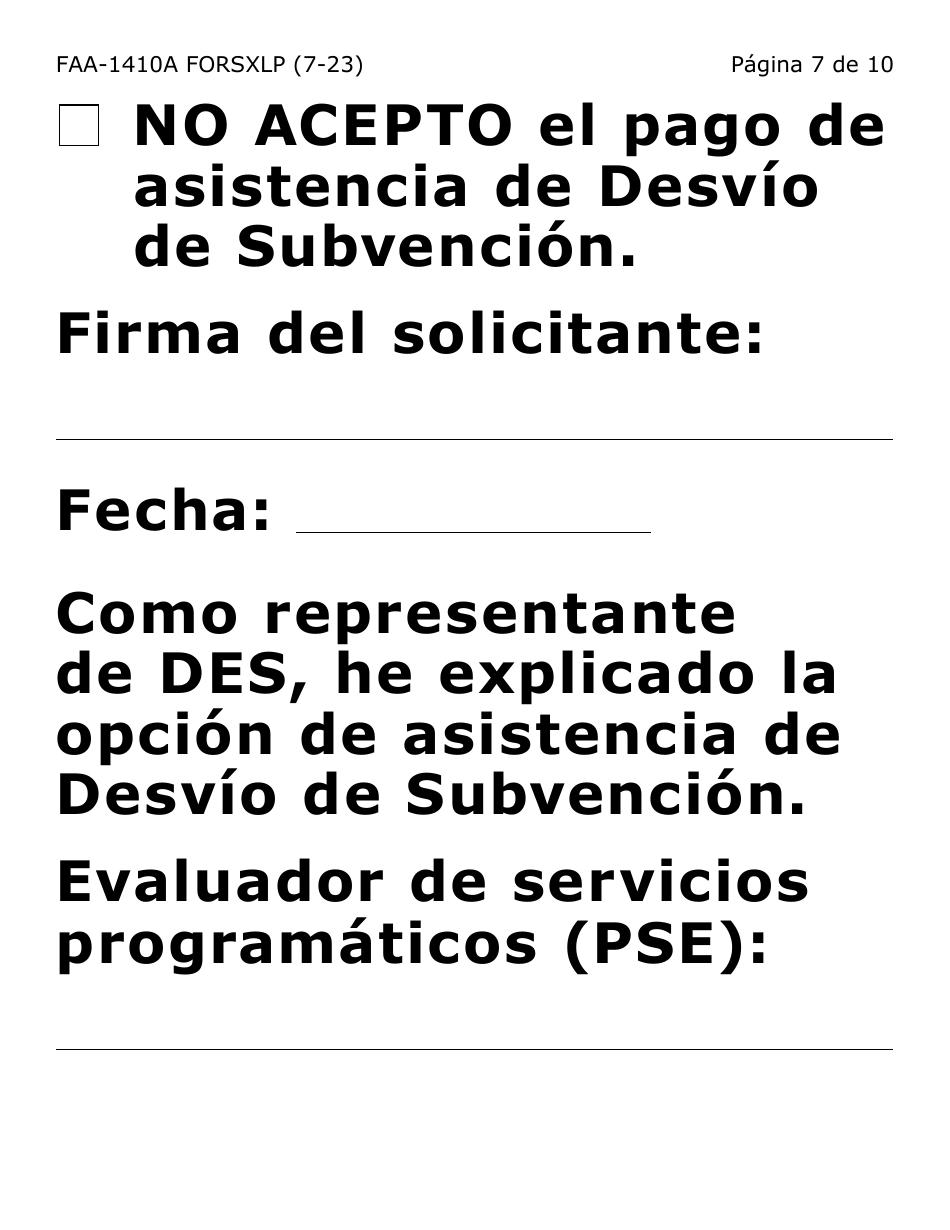 Formulario FAA-1410A-SXLP Acuerdo De Solicitante Y Guion De Desvio De Subvencion (Letra Extra Grande) - Arizona (Spanish), Page 7