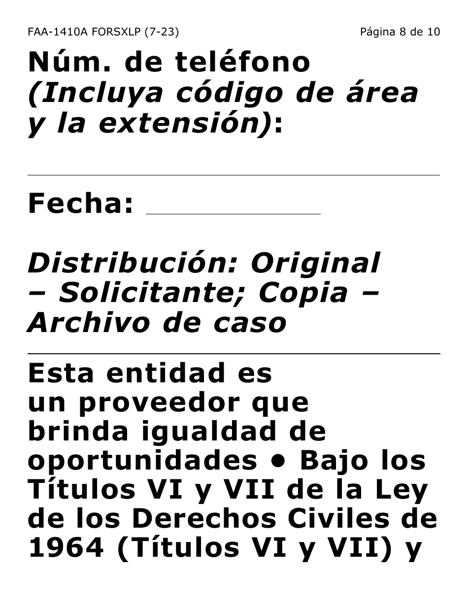 Formulario FAA-1410A-SXLP Acuerdo De Solicitante Y Guion De Desvio De Subvencion (Letra Extra Grande) - Arizona (Spanish), Page 8