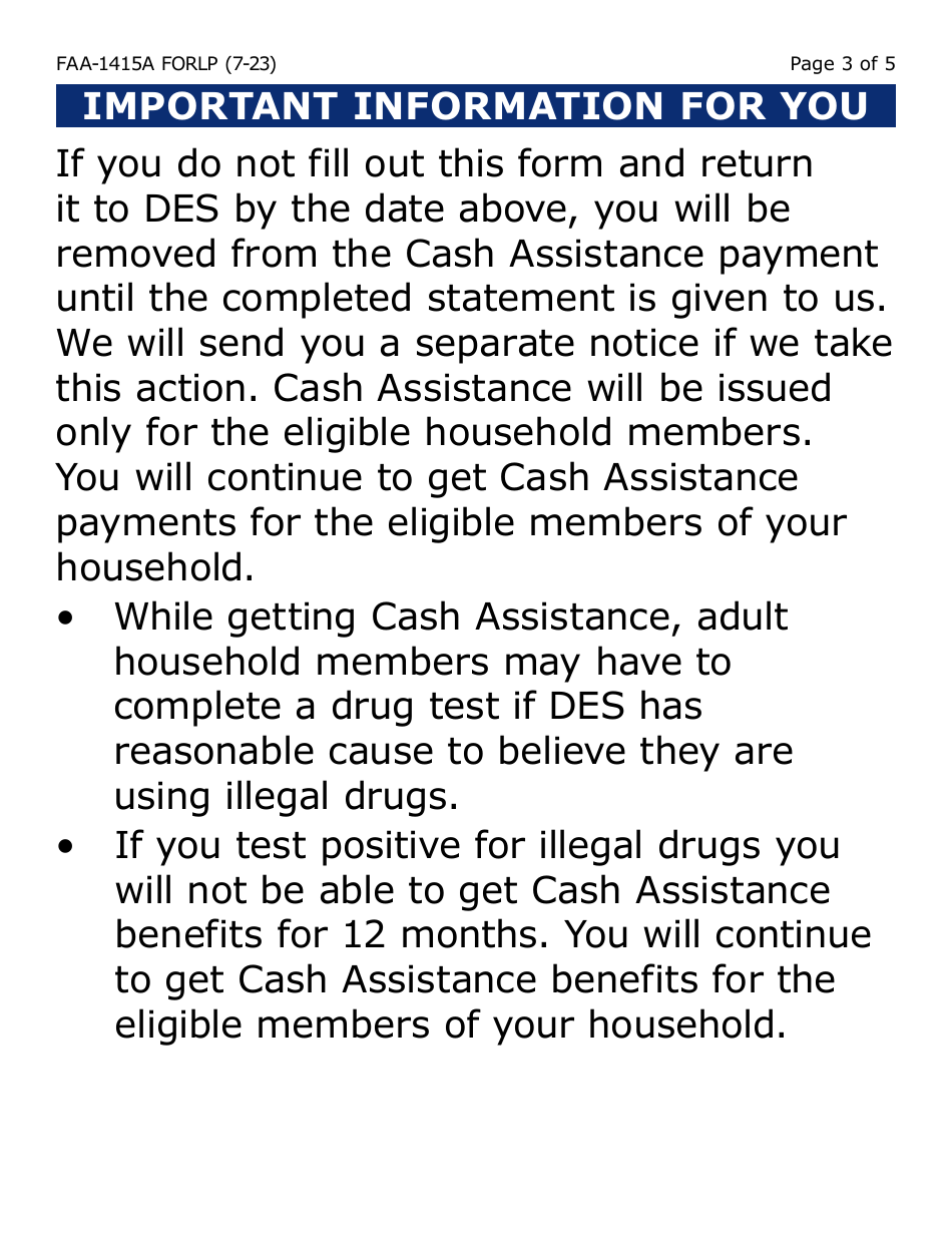 Form FAA-1415A-LP Illegal Drug Use Statement (Large Print) - Arizona, Page 3