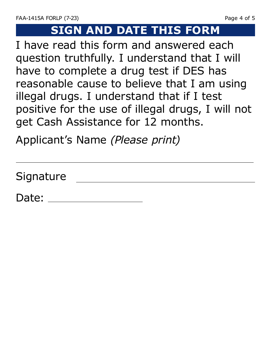 Form FAA-1415A-LP Illegal Drug Use Statement (Large Print) - Arizona, Page 4