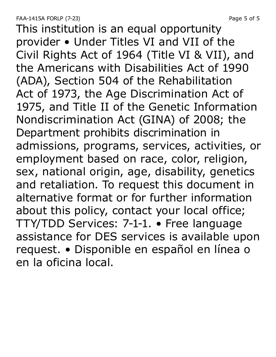Form FAA-1415A-LP Illegal Drug Use Statement (Large Print) - Arizona, Page 5