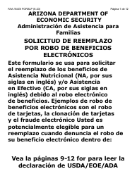 Document preview: Formulario FAA-1847A-SLP Solicitud De Reemplazo Por Robo De Beneficios Electronicos (Letra Grande) - Arizona (Spanish)