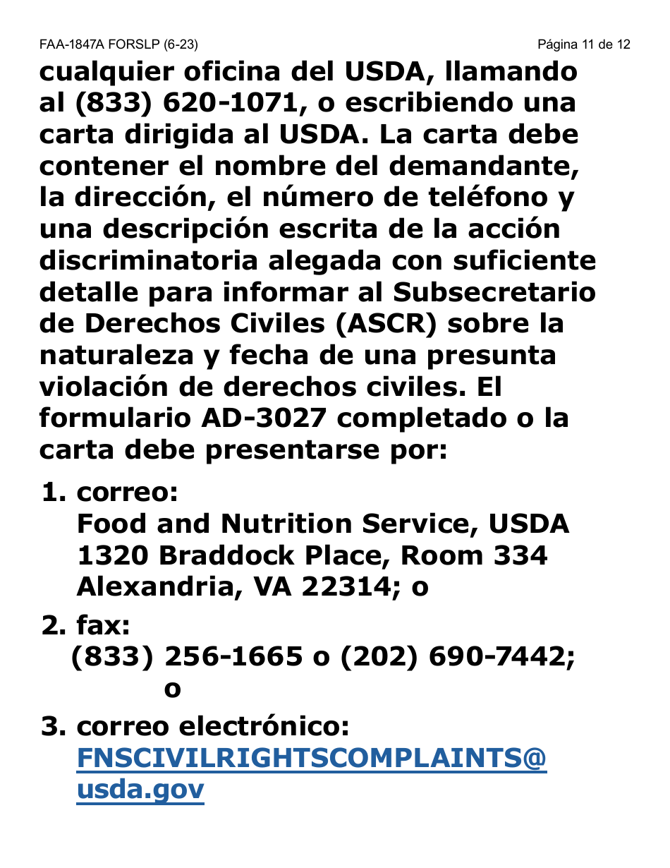 Formulario FAA-1847A-SLP Solicitud De Reemplazo Por Robo De Beneficios Electronicos (Letra Grande) - Arizona (Spanish), Page 11