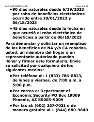 Formulario FAA-1847A-SLP Solicitud De Reemplazo Por Robo De Beneficios Electronicos (Letra Grande) - Arizona (Spanish), Page 2