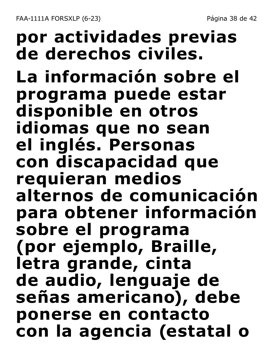 Formulario FAA-1111A-SXLP Formulario Para Verificar La Declaracion Del Participante (Letra Extra Grande) - Arizona (Spanish), Page 38