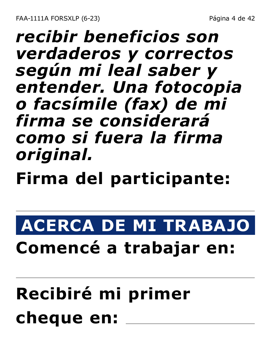 Formulario FAA-1111A-SXLP Formulario Para Verificar La Declaracion Del Participante (Letra Extra Grande) - Arizona (Spanish), Page 4