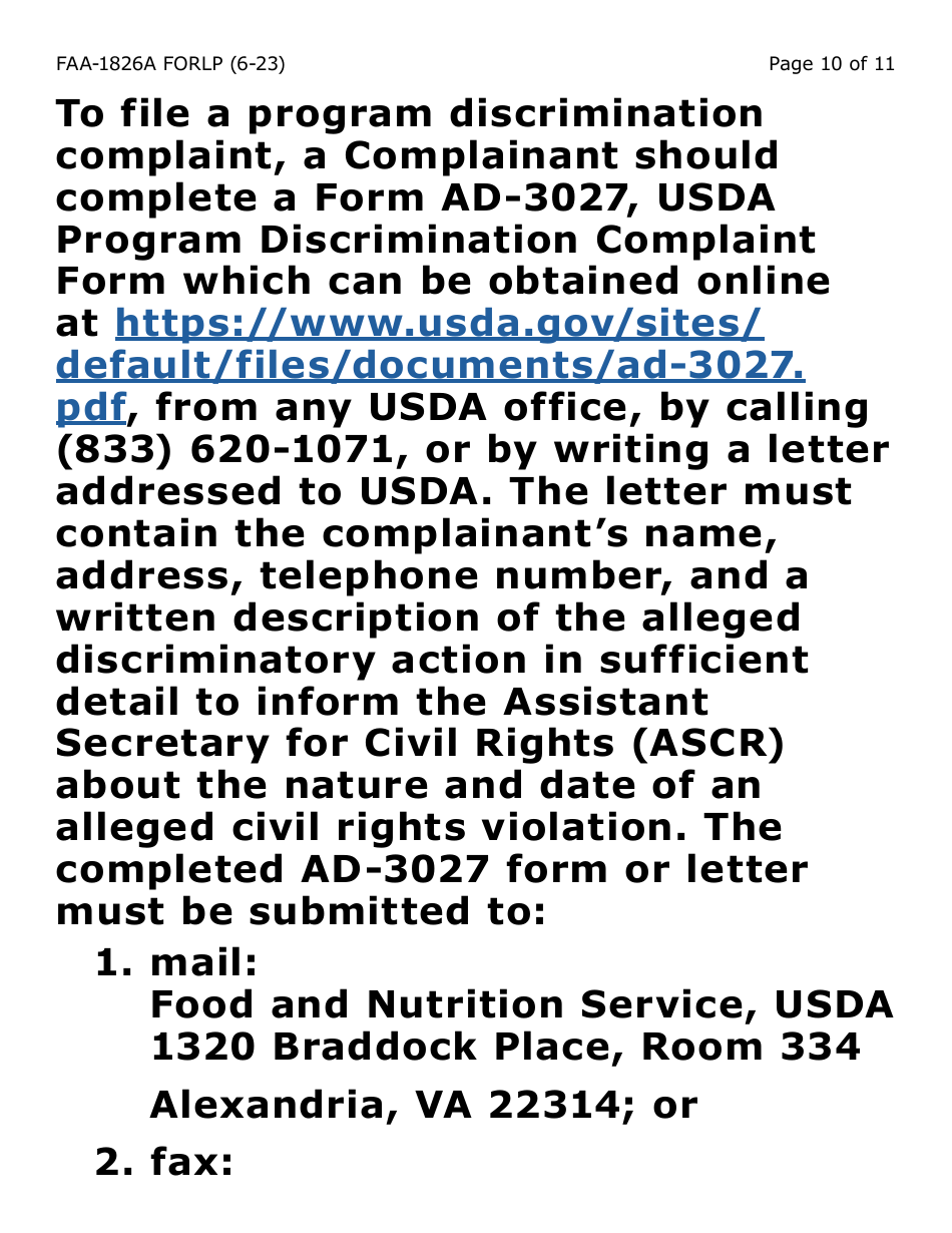 Form FAA-1826A-LP Nutrition Assistance (Na) Authorized Representative Request (Large Print) - Arizona, Page 10