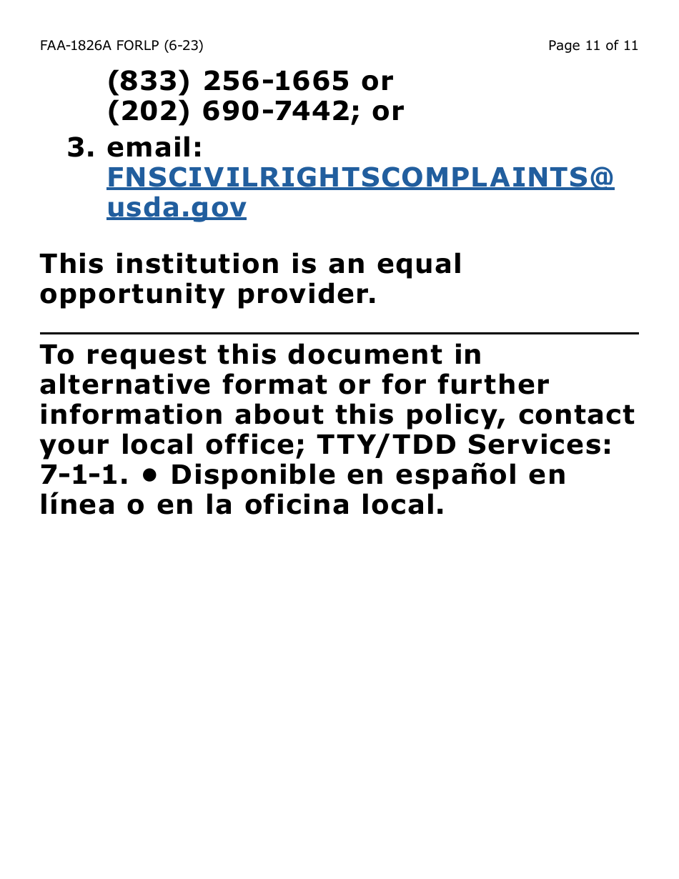 Form FAA-1826A-LP Nutrition Assistance (Na) Authorized Representative Request (Large Print) - Arizona, Page 11