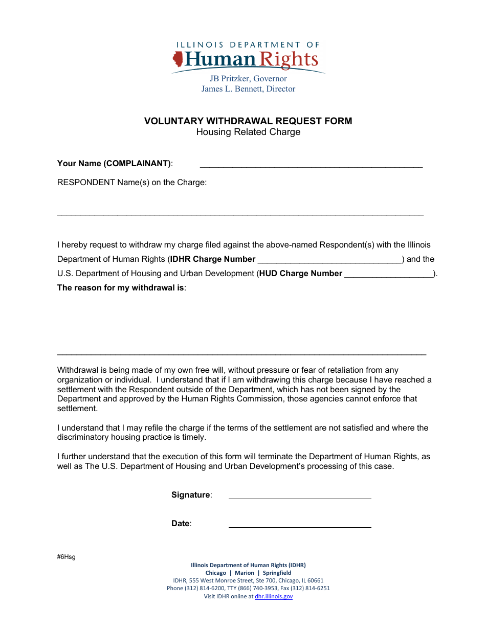 Voluntary Withdrawal Request Form - Housing Related Charge - Illinois, Page 1