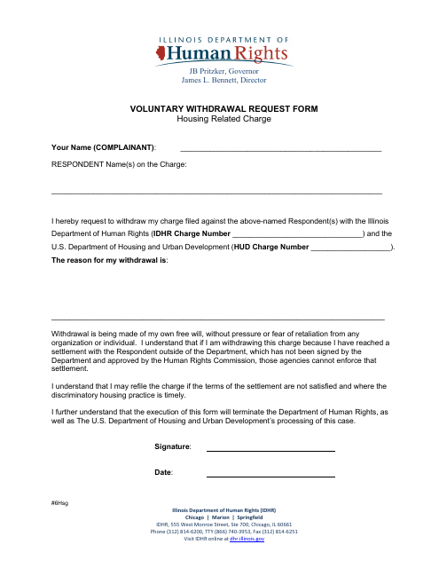 Voluntary Withdrawal Request Form - Housing Related Charge - Illinois