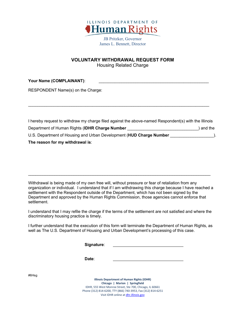 Illinois Voluntary Withdrawal Request Form Housing Related Charge