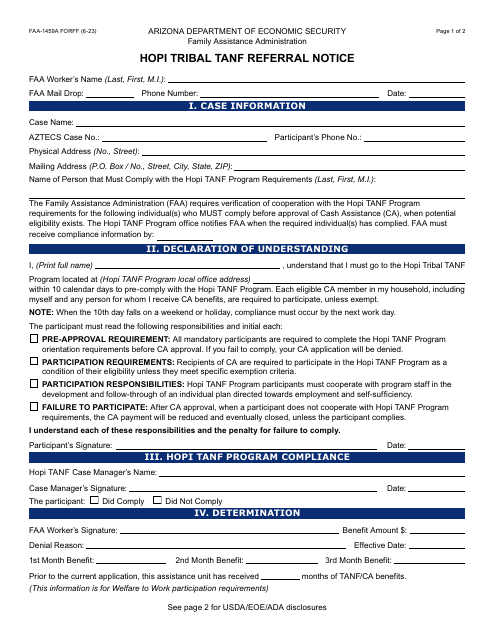 Form FAA-1459A Hopi Tribal TANF Referral Notice - Arizona