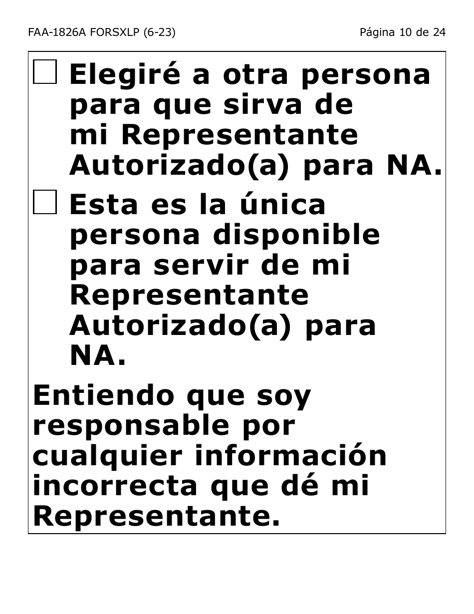 Formulario FAA-1826A-SXLP Solicitud De Representante Autorizado(A) Para Asistencia Nutricional (Na) (Letra Extra Grande) - Arizona (Spanish), Page 10