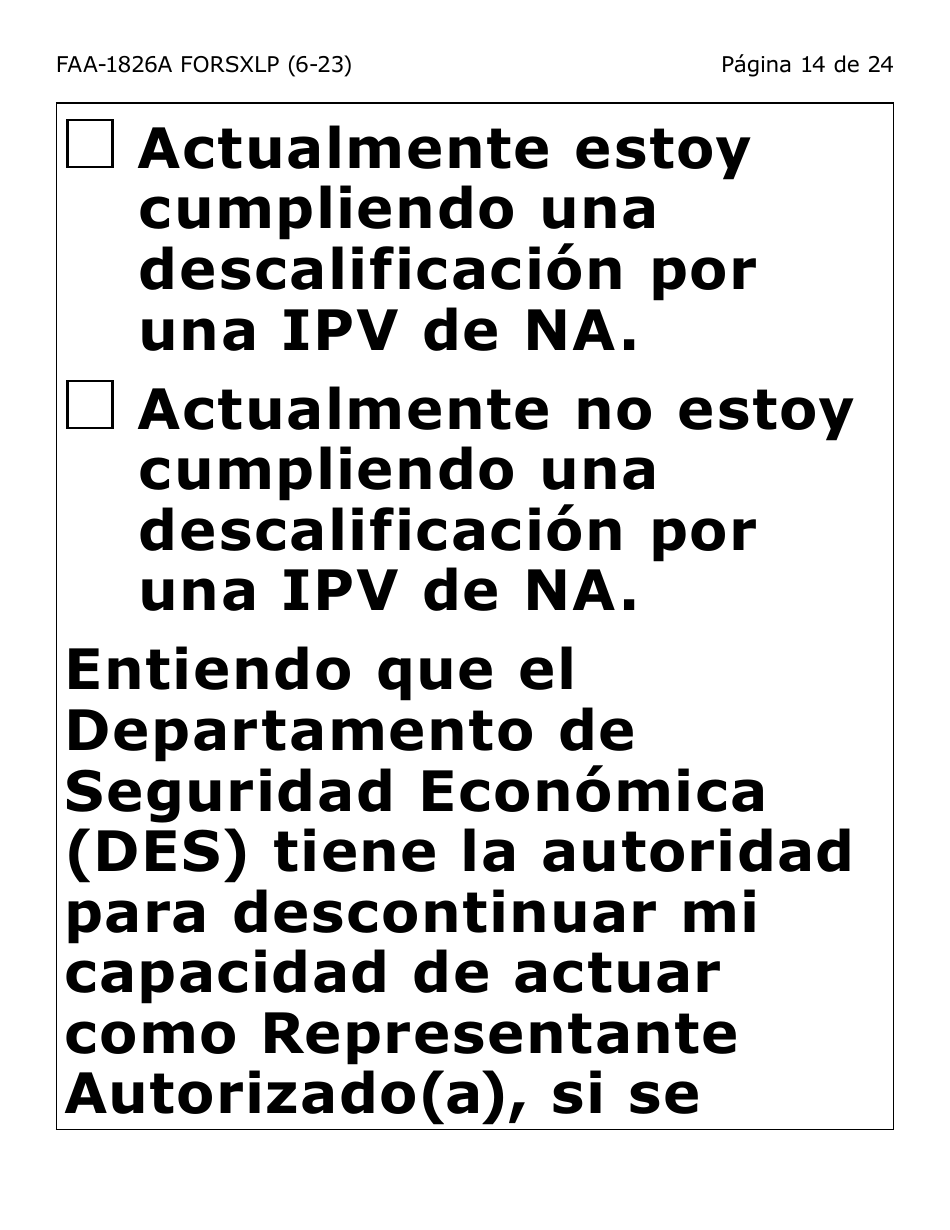 Formulario FAA-1826A-SXLP Solicitud De Representante Autorizado(A) Para Asistencia Nutricional (Na) (Letra Extra Grande) - Arizona (Spanish), Page 14