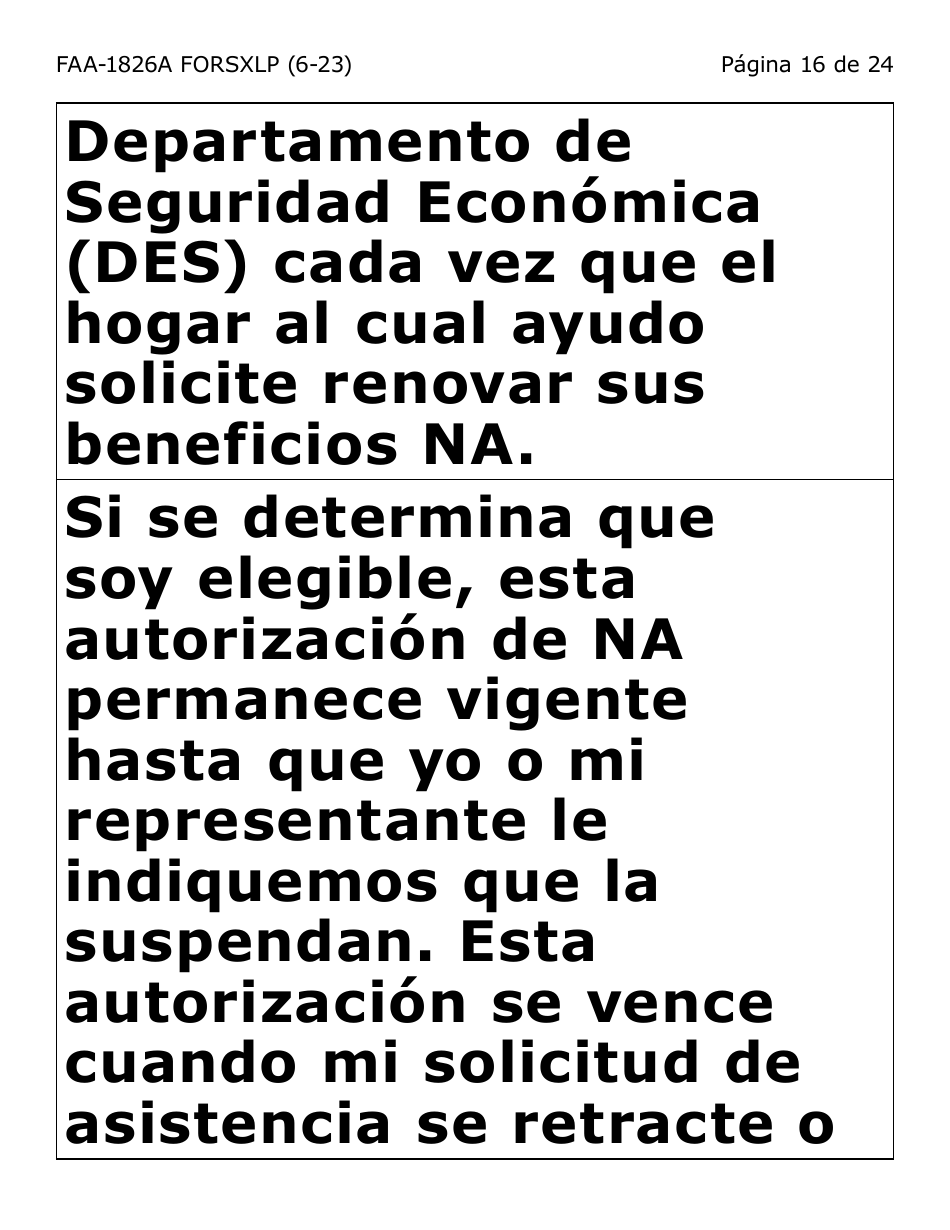 Formulario FAA-1826A-SXLP Solicitud De Representante Autorizado(A) Para Asistencia Nutricional (Na) (Letra Extra Grande) - Arizona (Spanish), Page 16