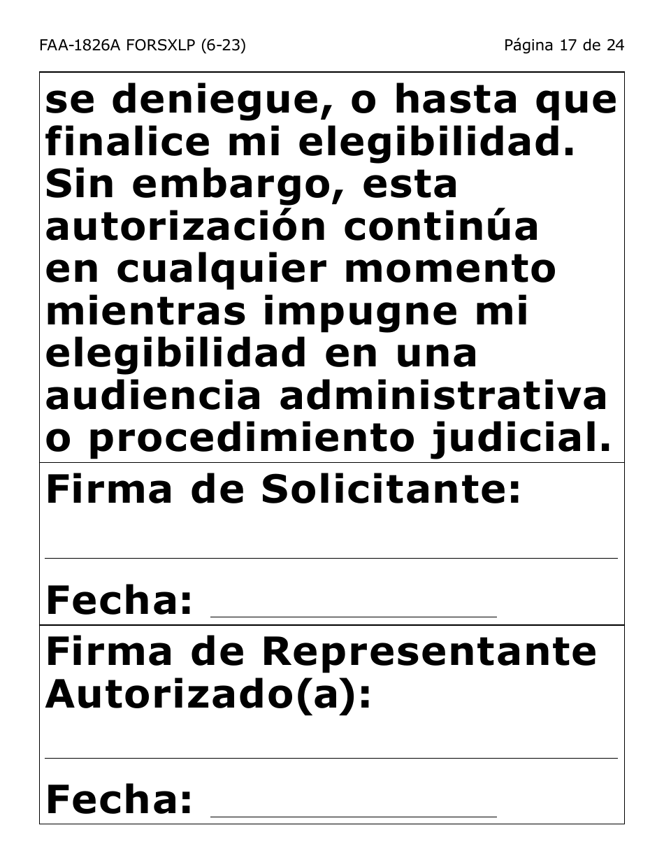 Formulario FAA-1826A-SXLP Solicitud De Representante Autorizado(A) Para Asistencia Nutricional (Na) (Letra Extra Grande) - Arizona (Spanish), Page 17
