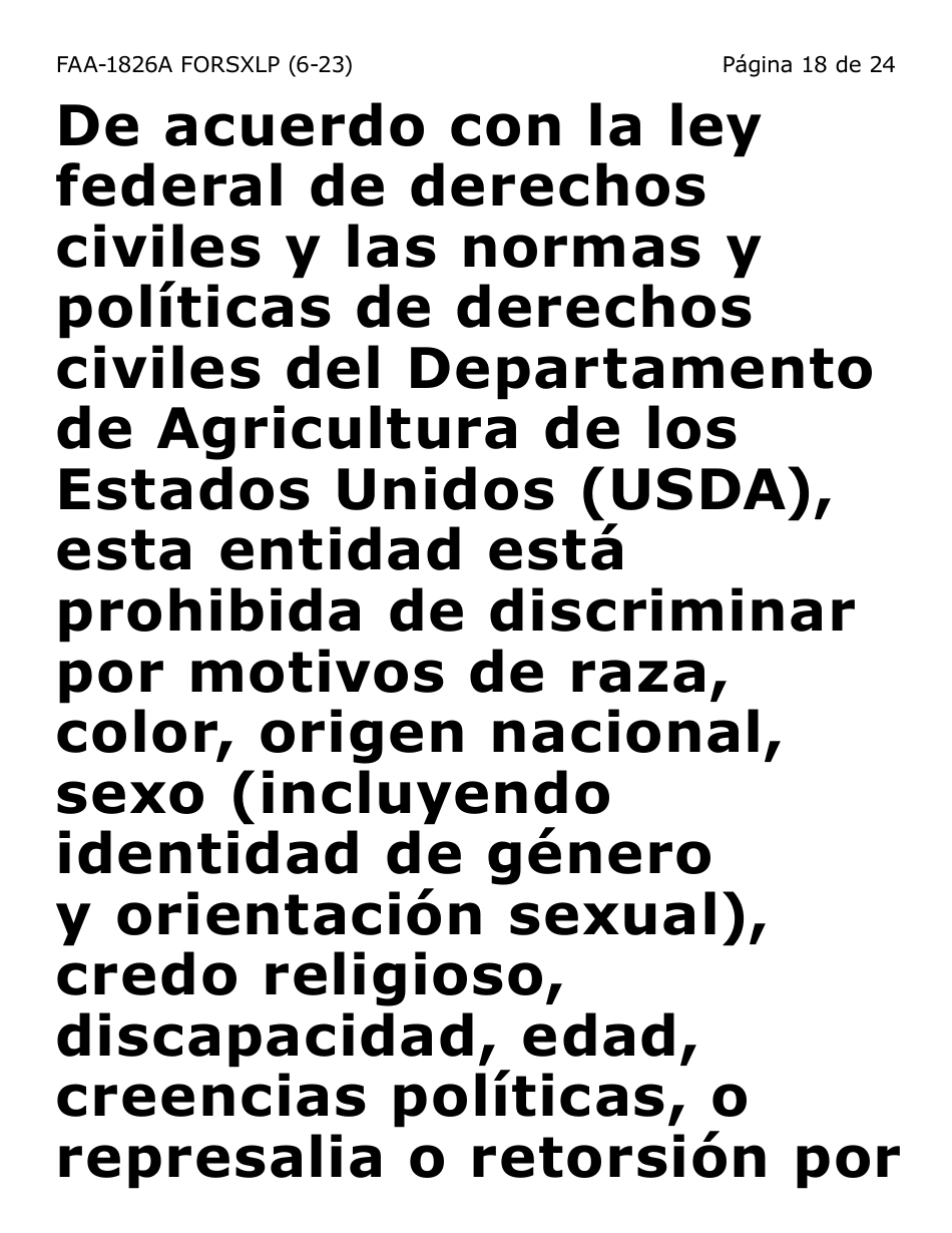 Formulario FAA-1826A-SXLP Solicitud De Representante Autorizado(A) Para Asistencia Nutricional (Na) (Letra Extra Grande) - Arizona (Spanish), Page 18