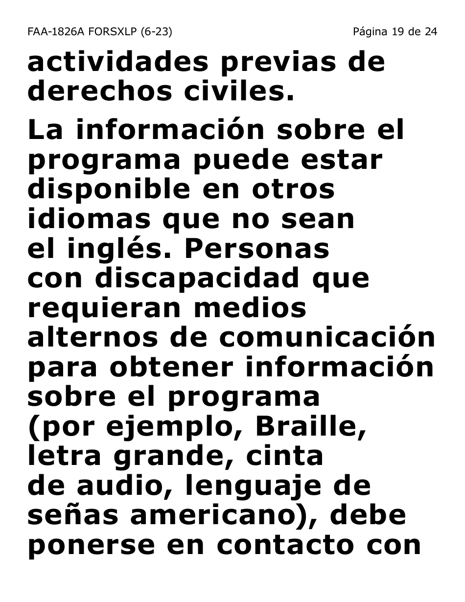 Formulario FAA-1826A-SXLP Solicitud De Representante Autorizado(A) Para Asistencia Nutricional (Na) (Letra Extra Grande) - Arizona (Spanish), Page 19