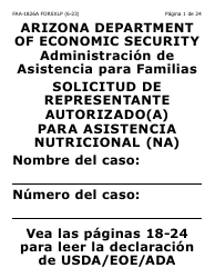 Formulario FAA-1826A-SXLP Solicitud De Representante Autorizado(A) Para Asistencia Nutricional (Na) (Letra Extra Grande) - Arizona (Spanish)