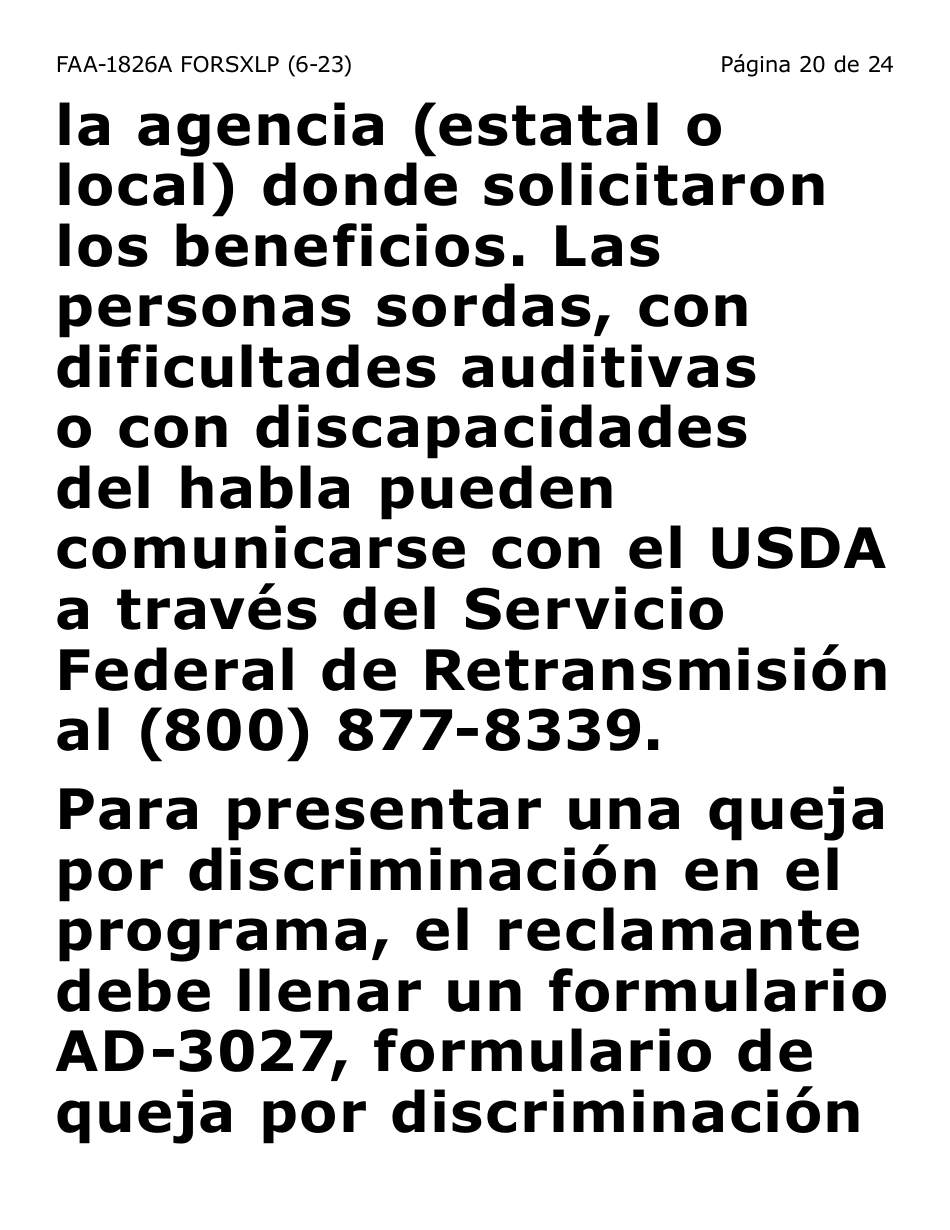 Formulario FAA-1826A-SXLP Solicitud De Representante Autorizado(A) Para Asistencia Nutricional (Na) (Letra Extra Grande) - Arizona (Spanish), Page 20