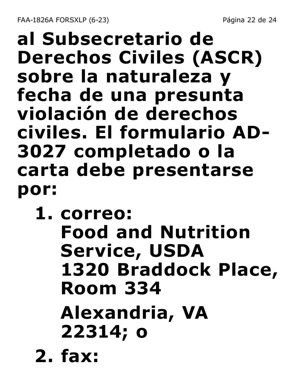 Formulario FAA-1826A-SXLP Solicitud De Representante Autorizado(A) Para Asistencia Nutricional (Na) (Letra Extra Grande) - Arizona (Spanish), Page 22