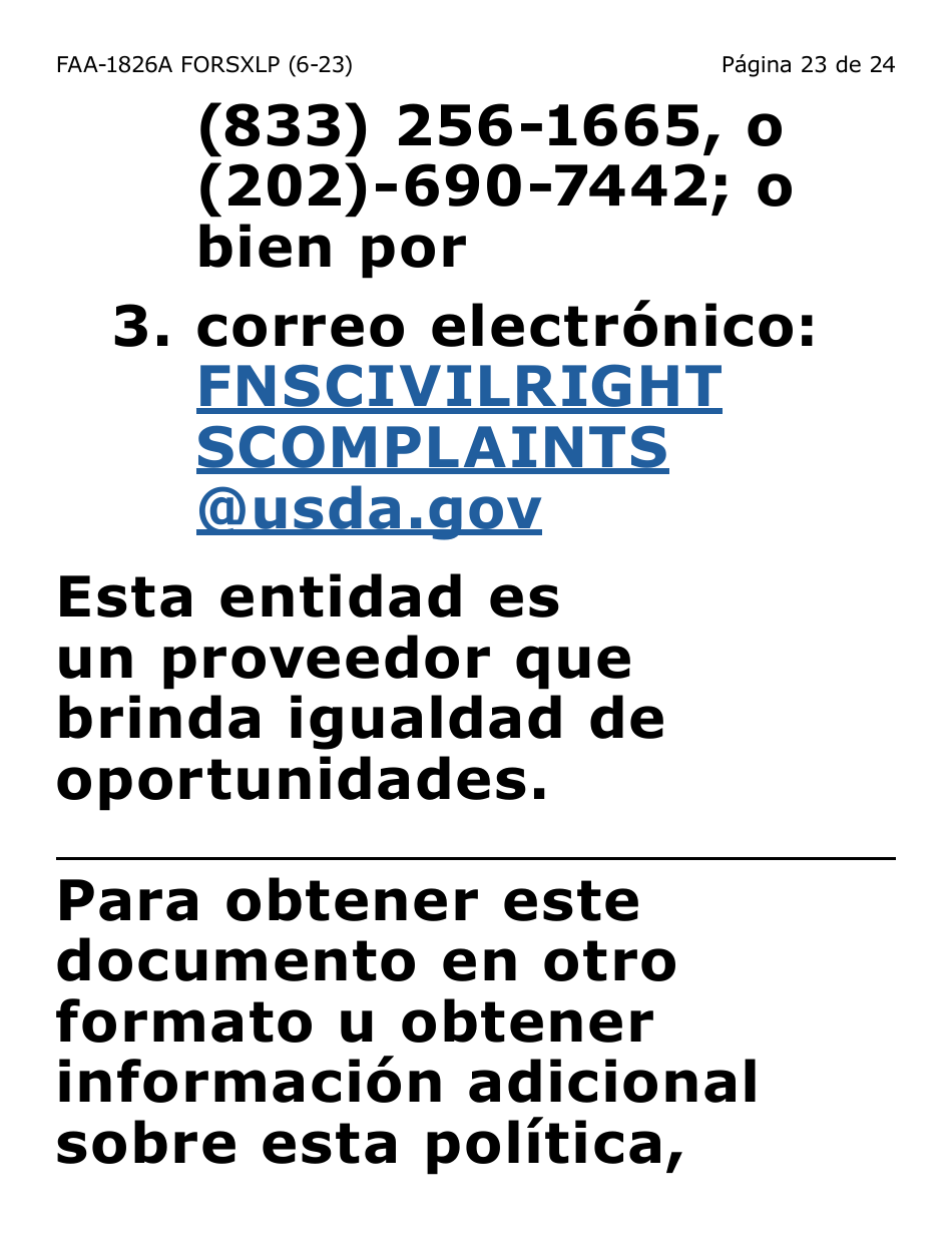 Formulario FAA-1826A-SXLP Solicitud De Representante Autorizado(A) Para Asistencia Nutricional (Na) (Letra Extra Grande) - Arizona (Spanish), Page 23