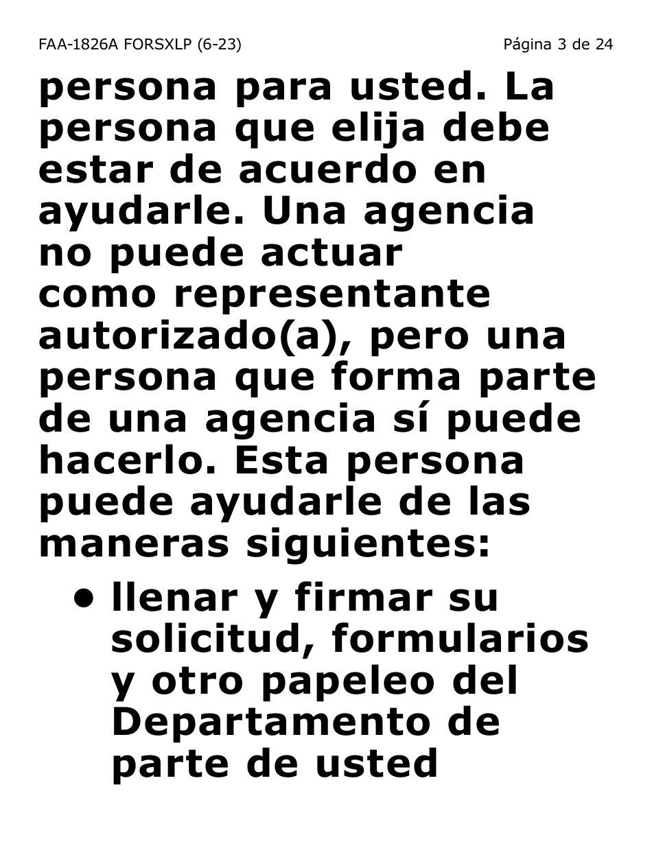 Formulario FAA-1826A-SXLP Solicitud De Representante Autorizado(A) Para Asistencia Nutricional (Na) (Letra Extra Grande) - Arizona (Spanish), Page 3