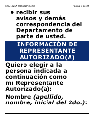 Formulario FAA-1826A-SXLP Solicitud De Representante Autorizado(A) Para Asistencia Nutricional (Na) (Letra Extra Grande) - Arizona (Spanish), Page 5