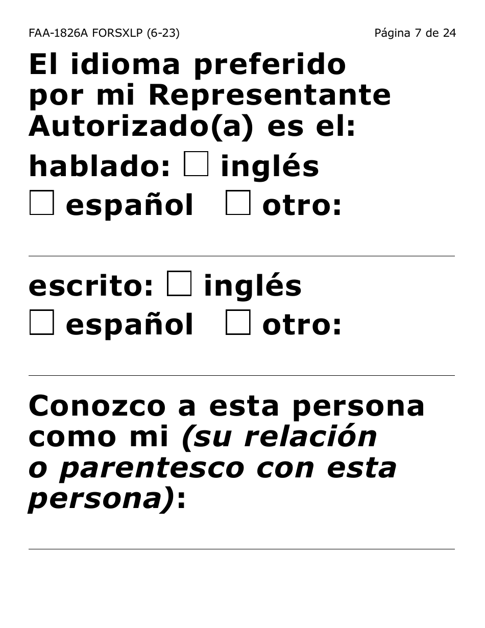 Formulario FAA-1826A-SXLP Solicitud De Representante Autorizado(A) Para Asistencia Nutricional (Na) (Letra Extra Grande) - Arizona (Spanish), Page 7