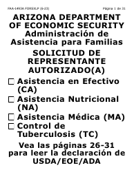 Formulario FAA-1493A-SXLP Solicitud De Representante Autorizado(A) (Letra Extra Grande) - Arizona (Spanish)
